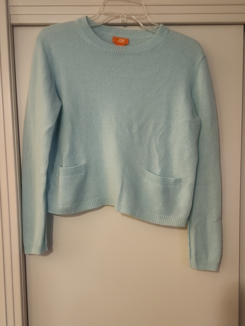 Joe fresh Light Blue 100% Cashmere Crewneck Sweater with Front Pockets